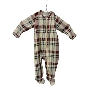 Gerber Baby 3-6M Plaid Thermal‎ Footed Pajamas Sleeper Red Cream Zip Front NEW